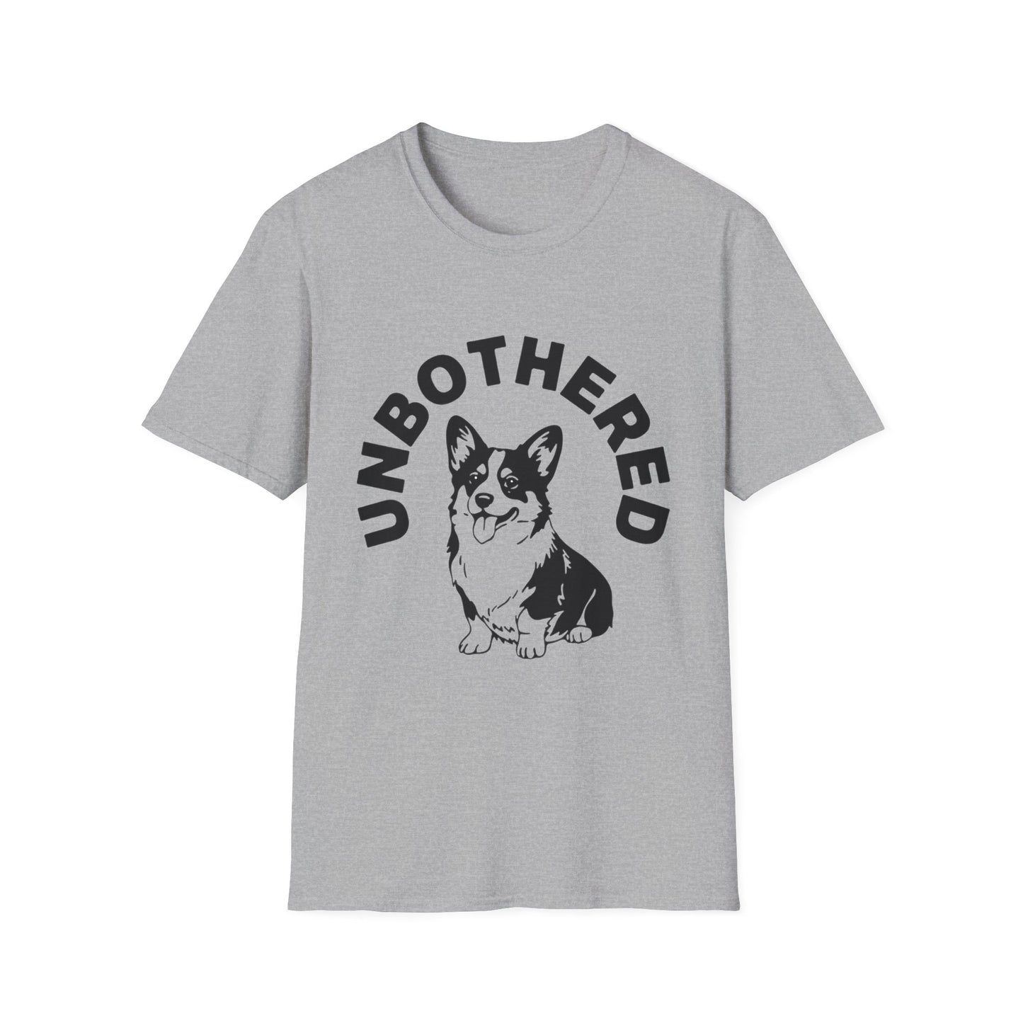 Unbothered Corgi T-Shirt — Cute Graphic Tee with 'UNBOTHERED' Text