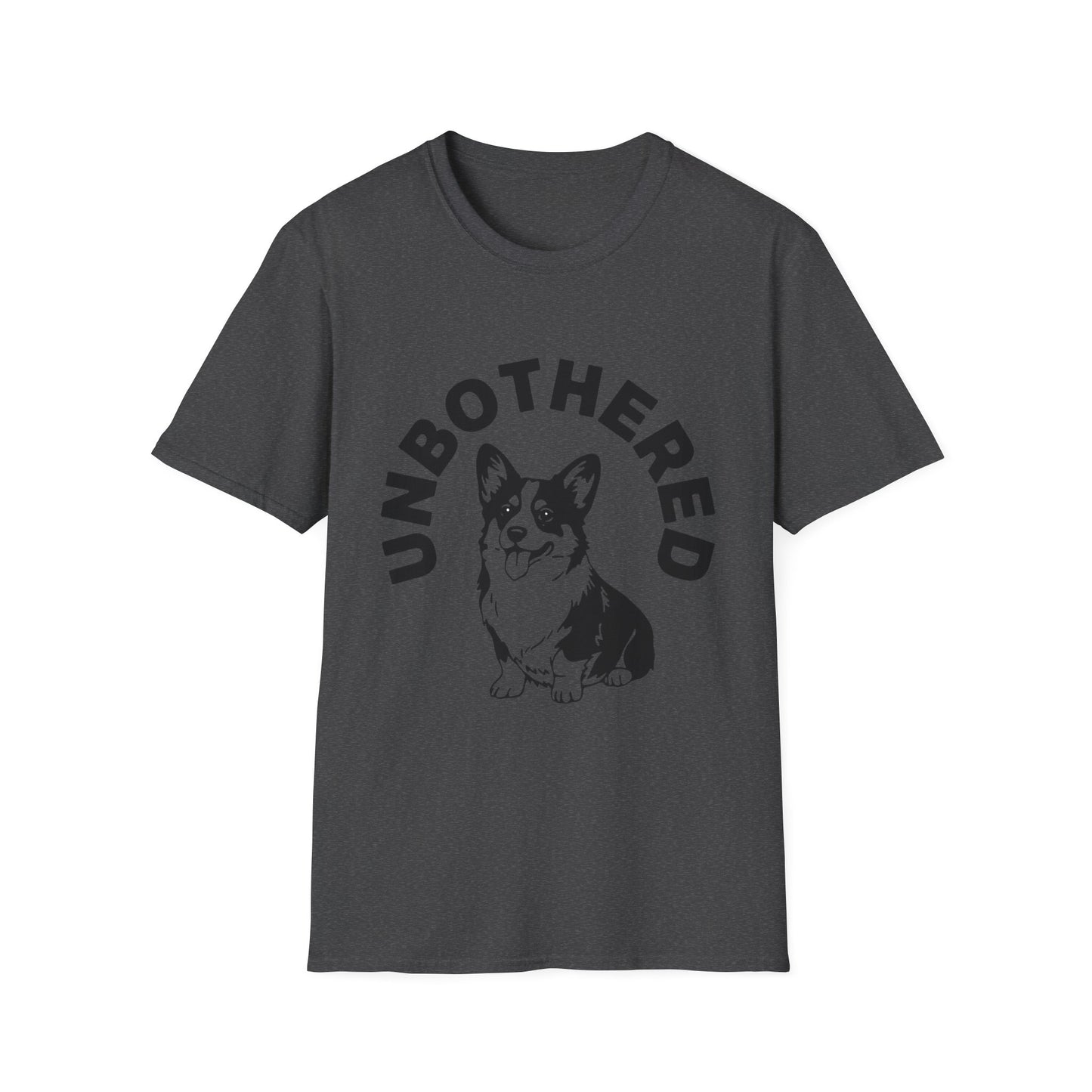 Unbothered Corgi T-Shirt — Cute Graphic Tee with 'UNBOTHERED' Text