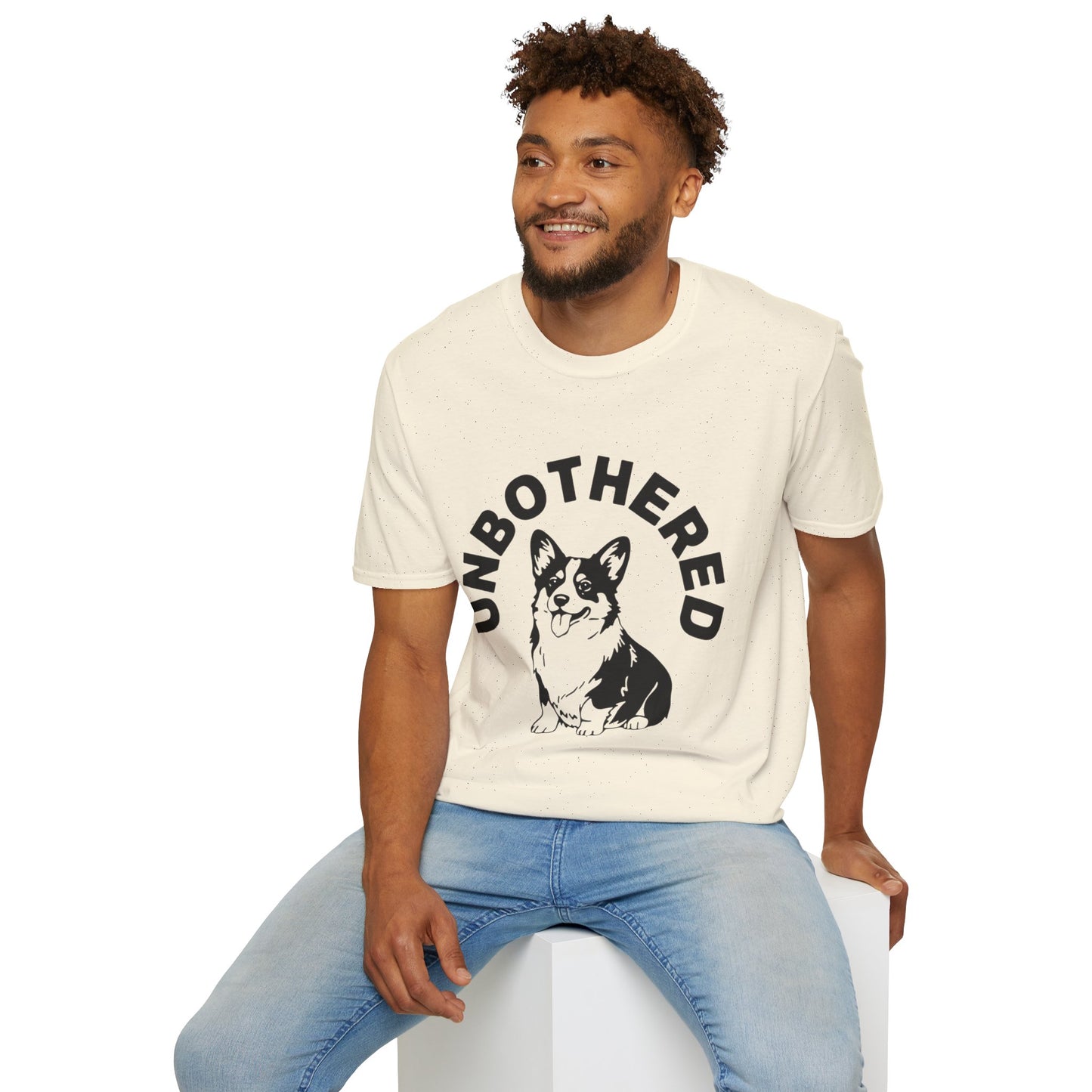 Unbothered Corgi T-Shirt — Cute Graphic Tee with 'UNBOTHERED' Text