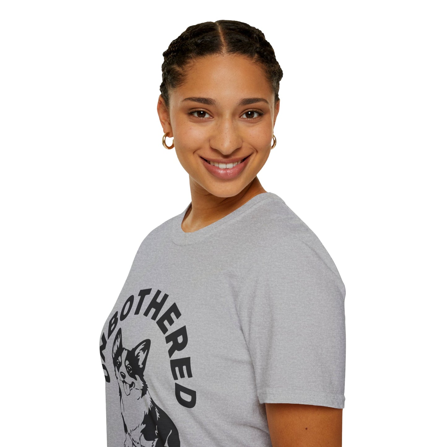 Unbothered Corgi T-Shirt — Cute Graphic Tee with 'UNBOTHERED' Text