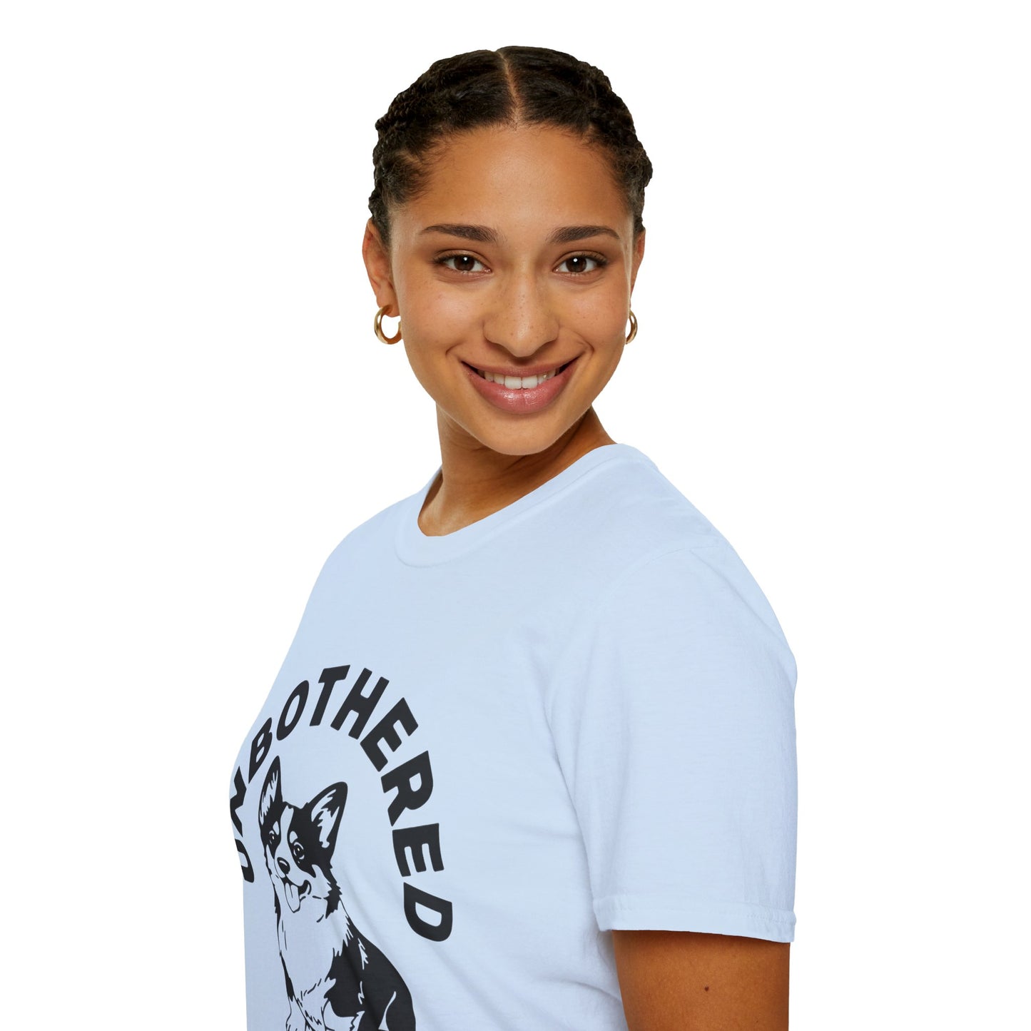Unbothered Corgi T-Shirt — Cute Graphic Tee with 'UNBOTHERED' Text