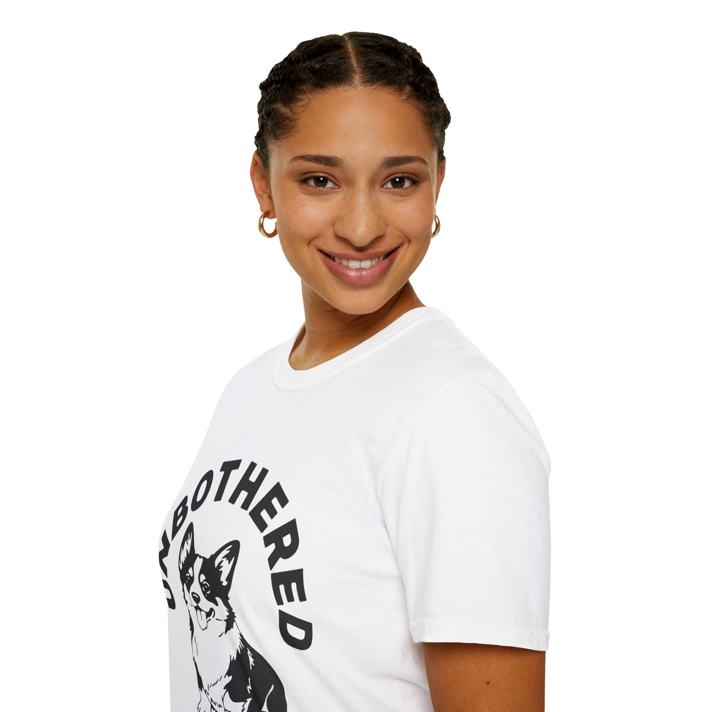 Unbothered Corgi T-Shirt — Cute Graphic Tee with 'UNBOTHERED' Text