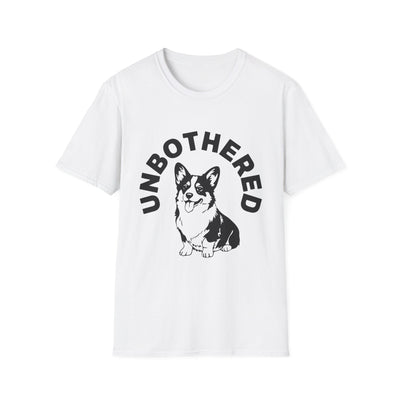 Unbothered Corgi T-Shirt — Cute Graphic Tee with 'UNBOTHERED' Text