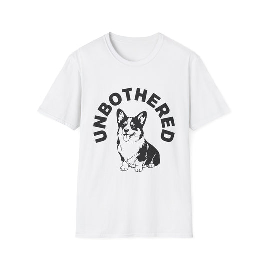 Unbothered Corgi T-Shirt — Cute Graphic Tee with 'UNBOTHERED' Text
