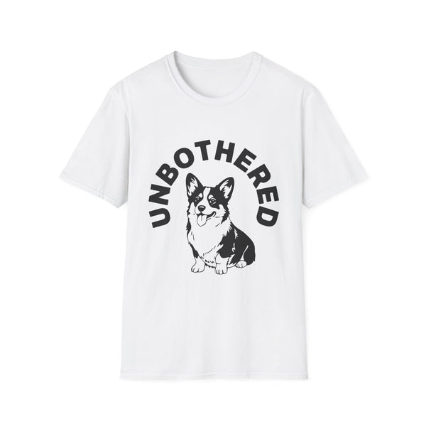 Unbothered Corgi T-Shirt — Cute Graphic Tee with 'UNBOTHERED' Text