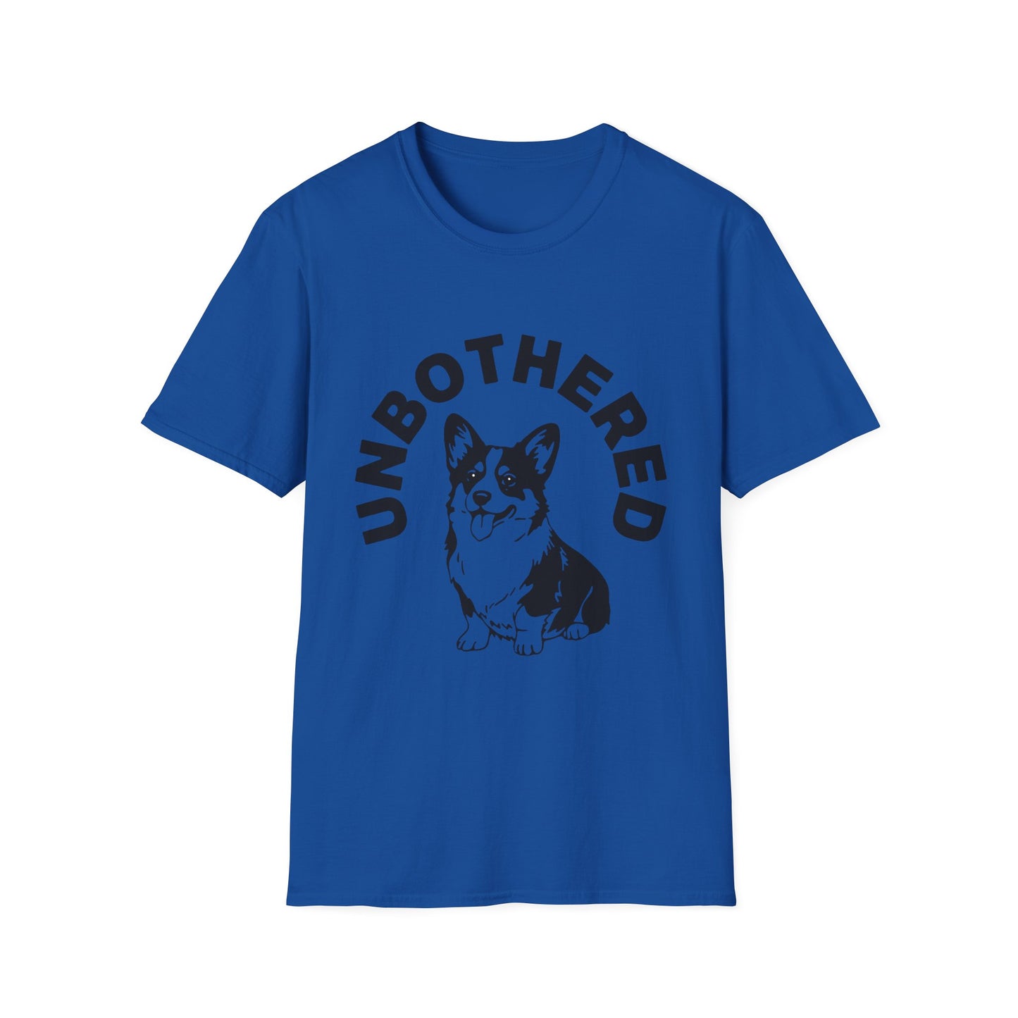 Unbothered Corgi T-Shirt — Cute Graphic Tee with 'UNBOTHERED' Text