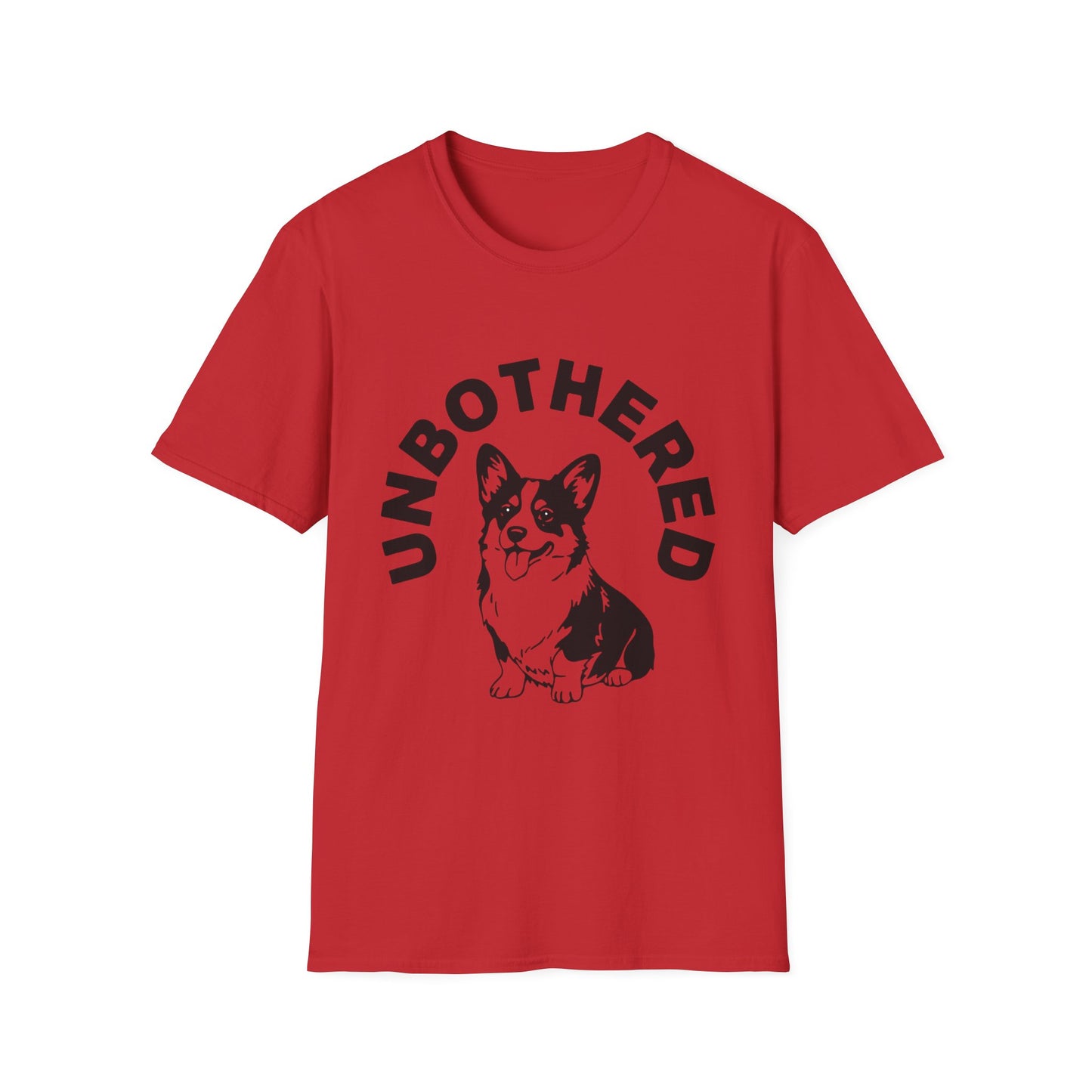 Unbothered Corgi T-Shirt — Cute Graphic Tee with 'UNBOTHERED' Text