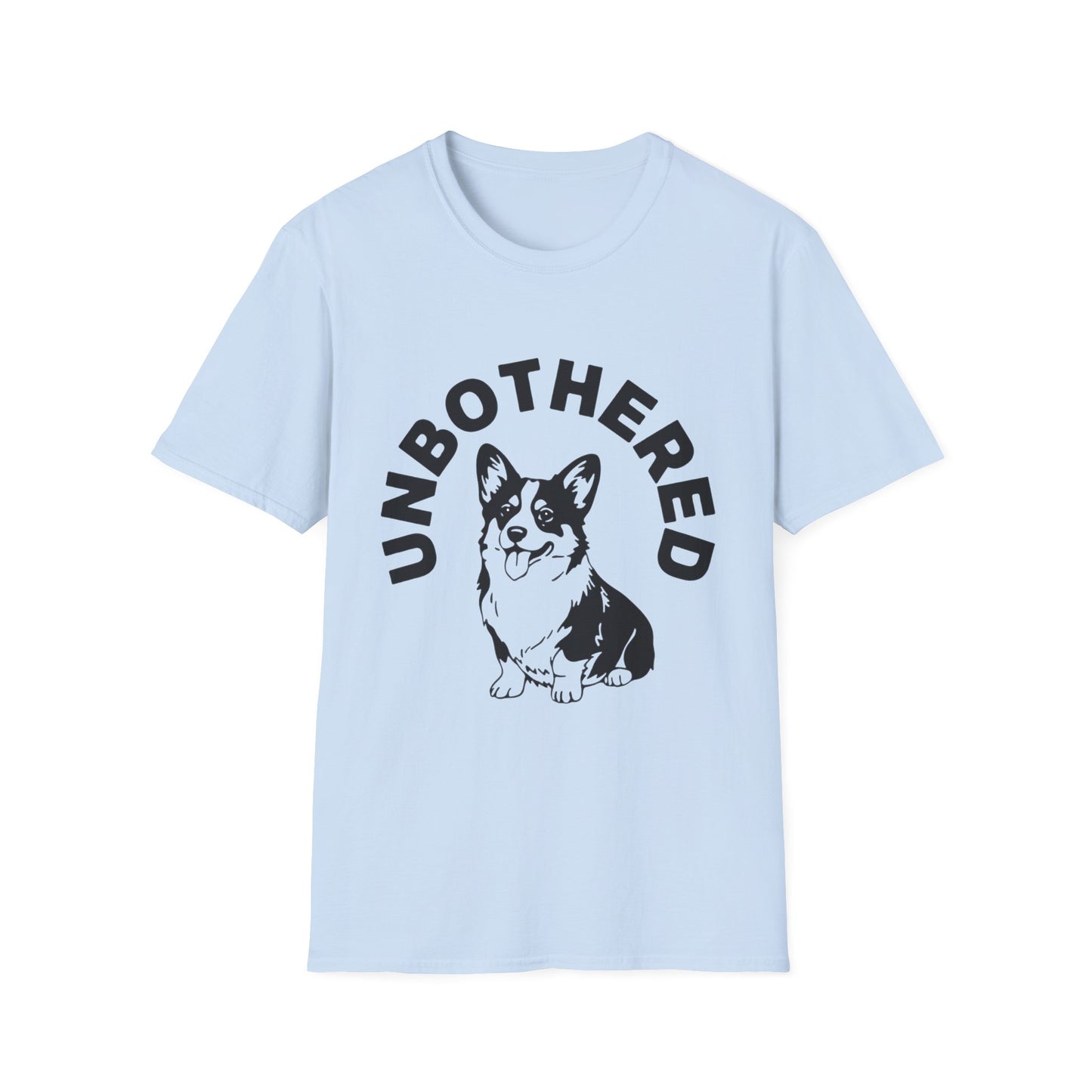 Unbothered Corgi T-Shirt — Cute Graphic Tee with 'UNBOTHERED' Text