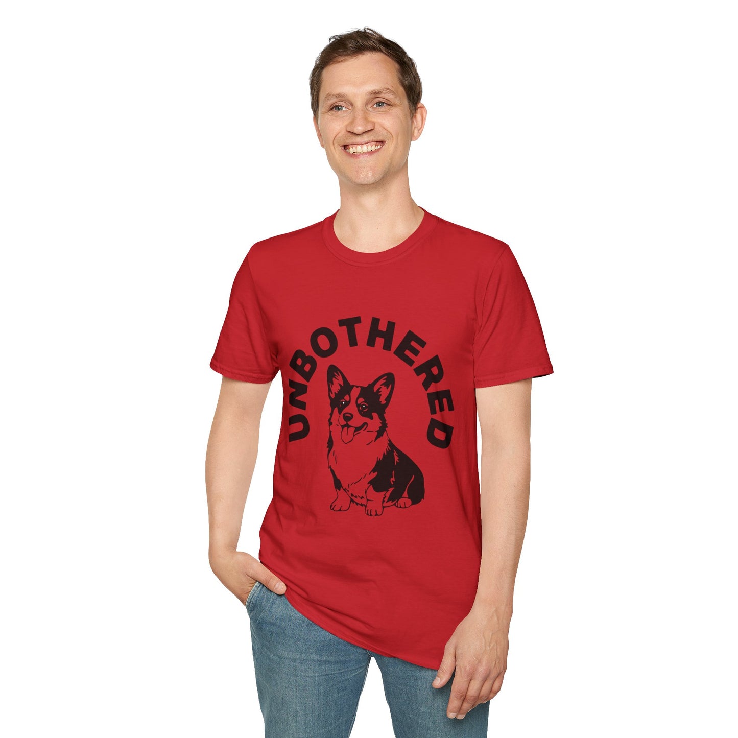 Unbothered Corgi T-Shirt — Cute Graphic Tee with 'UNBOTHERED' Text