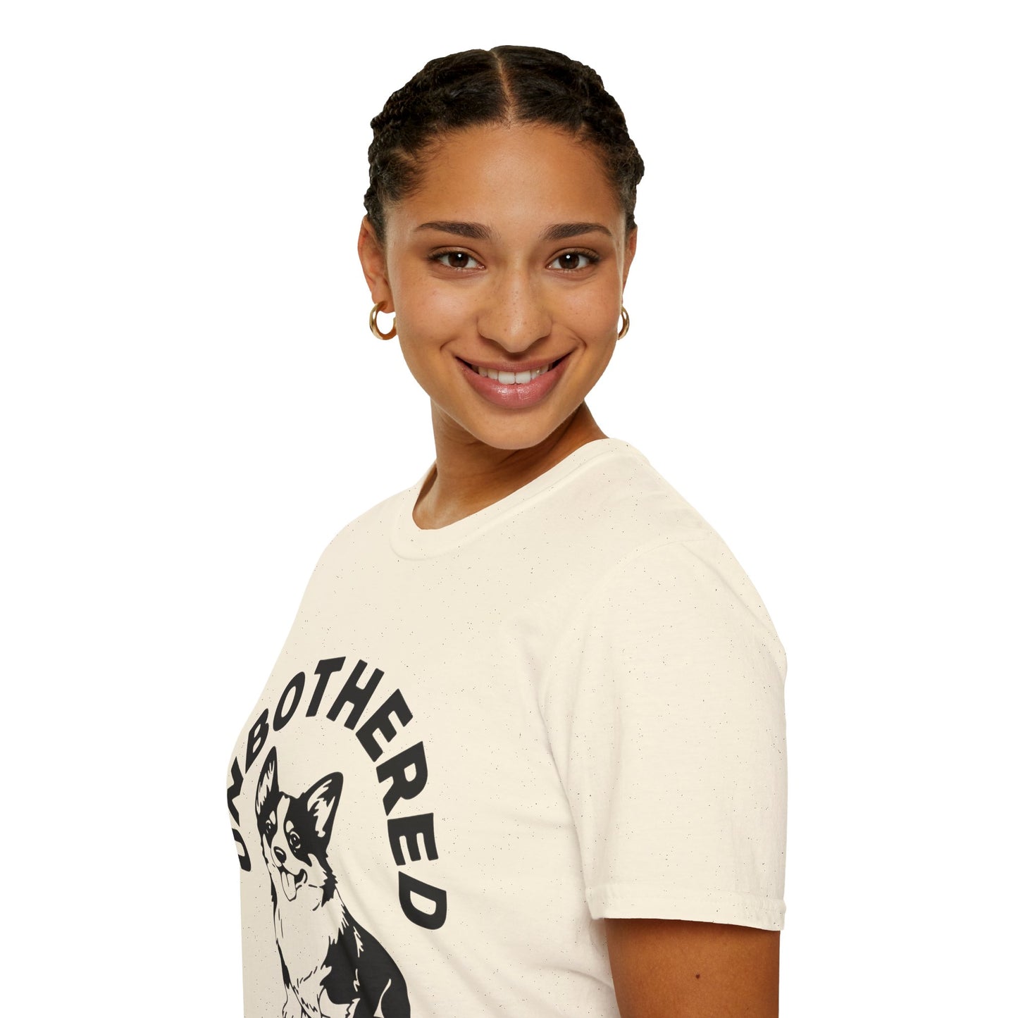 Unbothered Corgi T-Shirt — Cute Graphic Tee with 'UNBOTHERED' Text